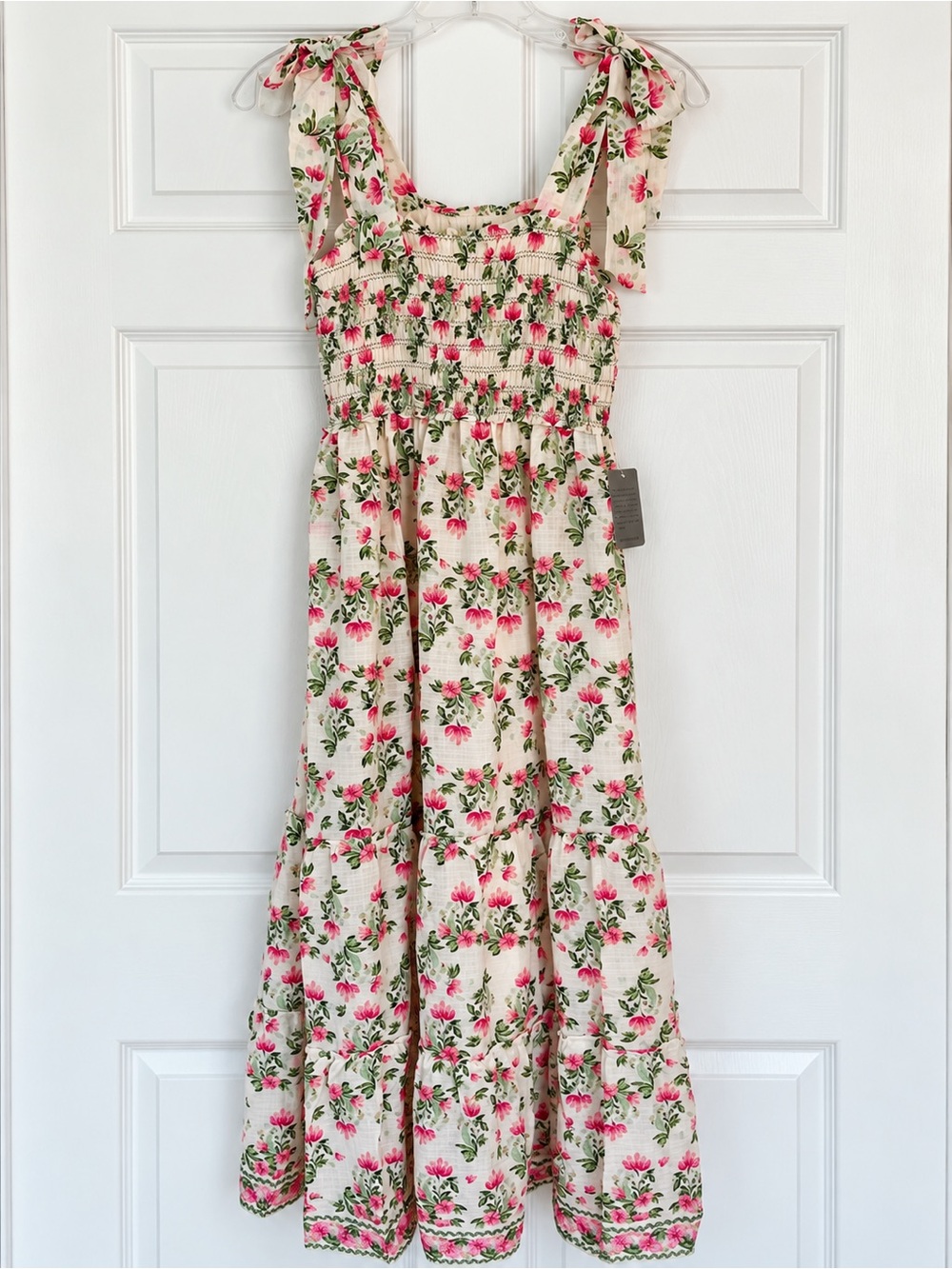 Max Studio Pink Floral Tie-Shoulder Maxi Dress on Cream